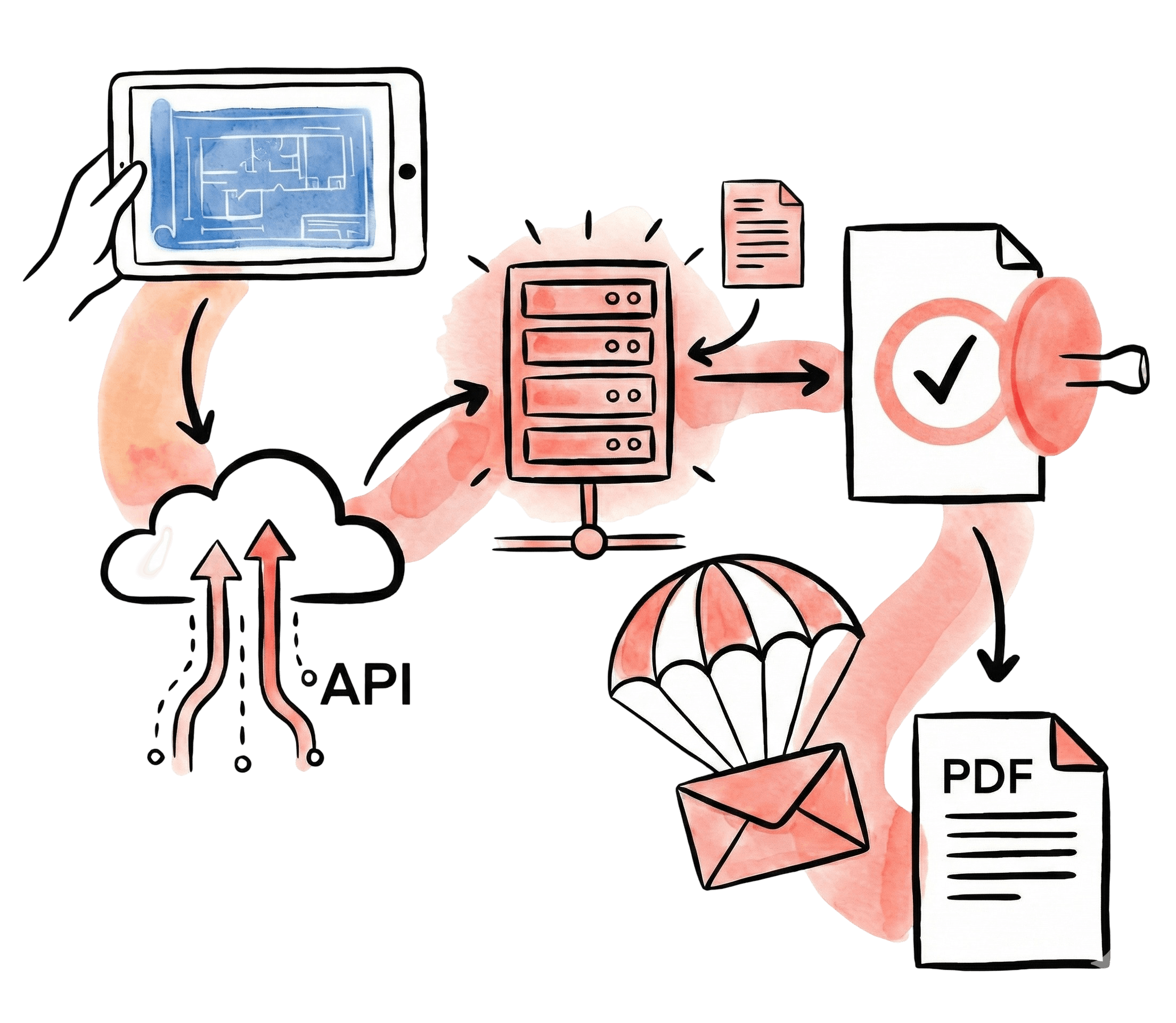 PDFGenStudio visual template editor interface showing drag-and-drop PDF design capabilities with text, images, shapes, and dynamic data placeholders