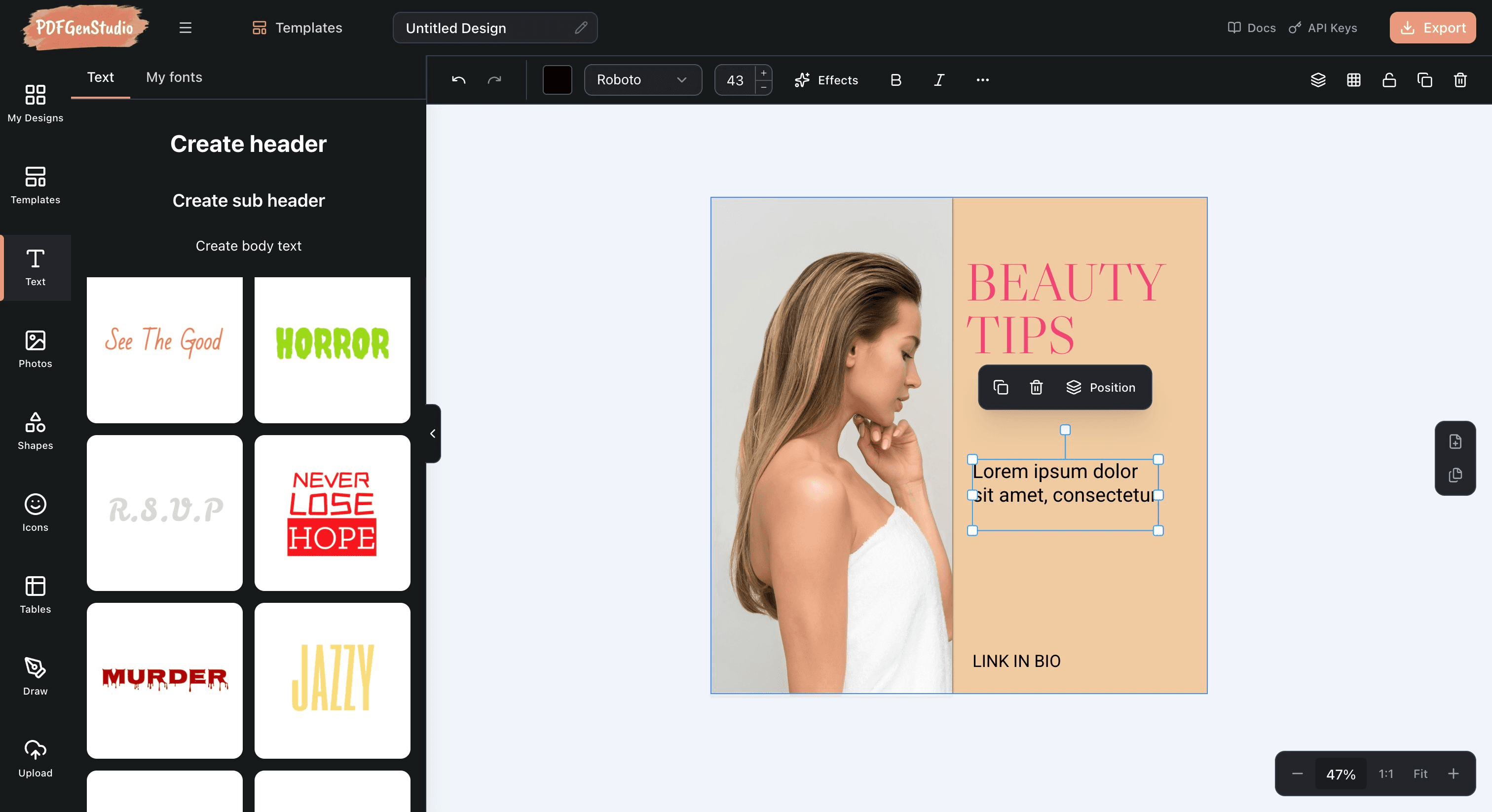 PDFGenStudio template library showing pre-designed invoice, certificate, and report templates